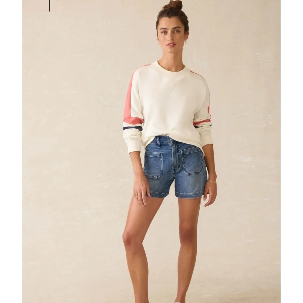 NWT Faherty High Standard Fleece Varsity Crew Rosewood Field Colorblock  L Retro - Picture 4 of 7